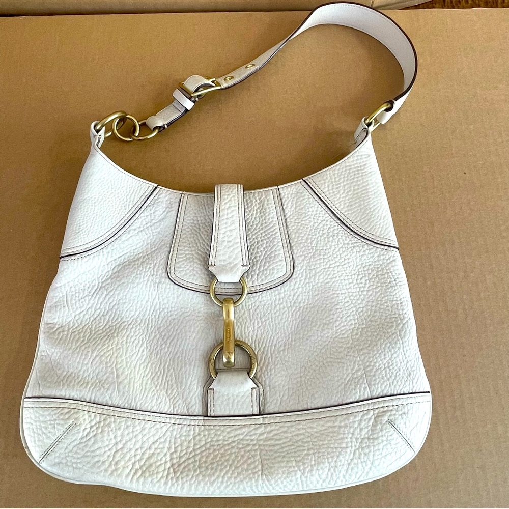 Coach limited edition pebble leather bag tote satchel in winter white/ bone